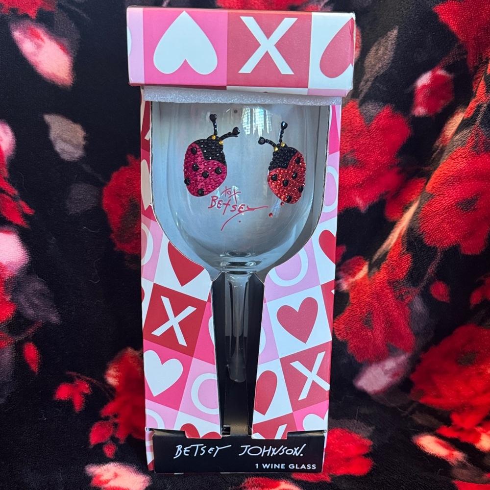 Betsey Johnson Red and Black Ladybug Wine Glass
